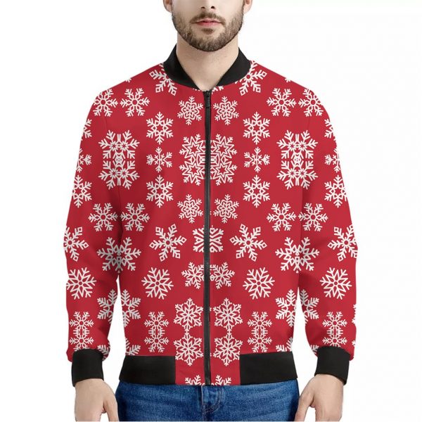 Merry Christmas Snowflakes Pattern Print Bomber Jacket