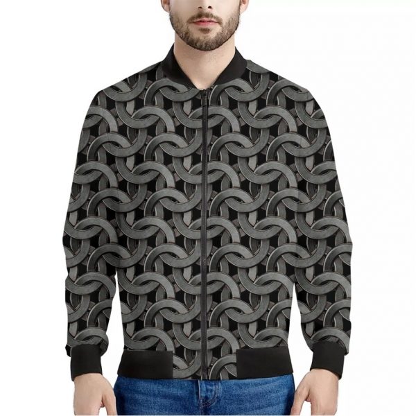 Metal Chainmail Pattern Print Bomber Jacket