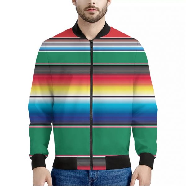 Mexican Striped Blanket Pattern Print Bomber Jacket