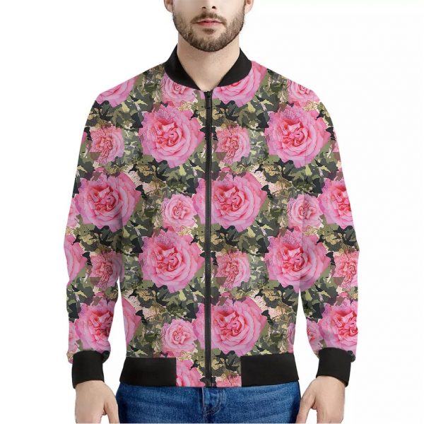 Military Camouflage Flower Pattern Print Bomber Jacket