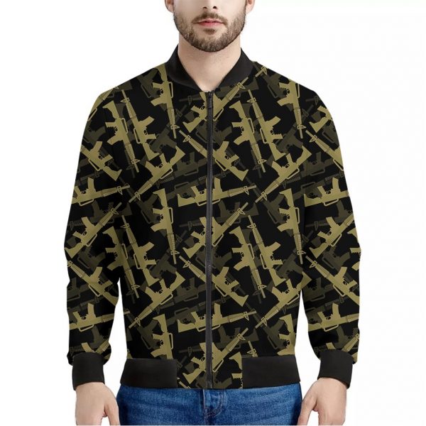 Military Guns Pattern Print Bomber Jacket