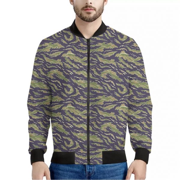 Military Tiger Stripe Camouflage Print Bomber Jacket
