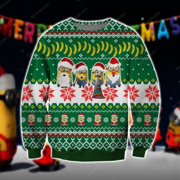 Minions Christmas Knitting Pattern 3D Print Ugly Christmas Sweatshirt