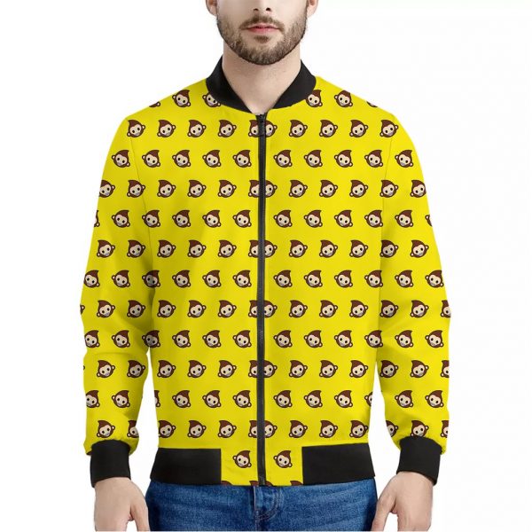Monkey Emoji Pattern Print Bomber Jacket