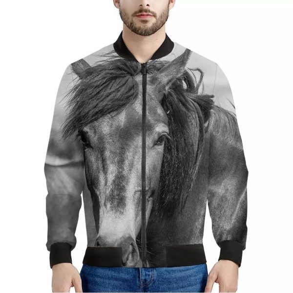 Monochrome Horse Print Bomber Jacket