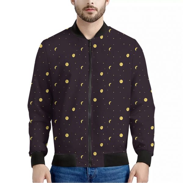 Moon Phase And Stars Pattern Print Bomber Jacket
