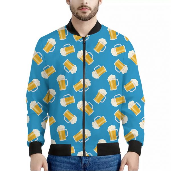 Mug Of Beer Pattern Print Bomber Jacket