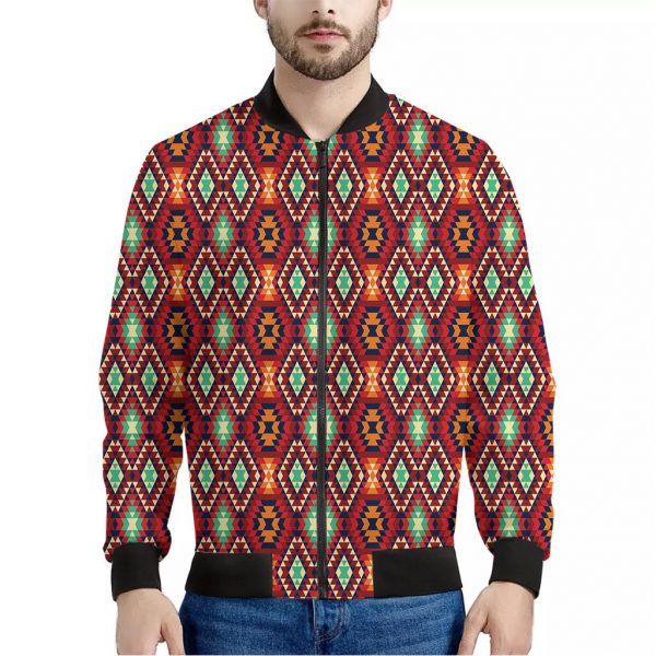 Native American Geometric Pattern Print Bomber Jacket