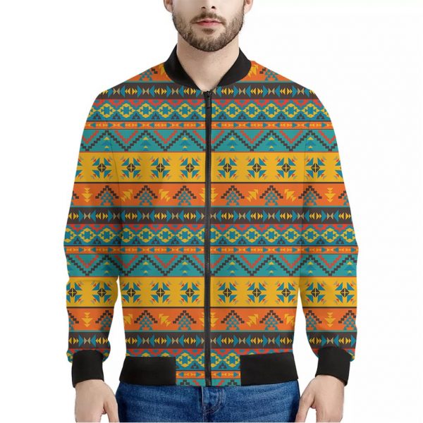 Native Indian Inspired Pattern Print Bomber Jacket