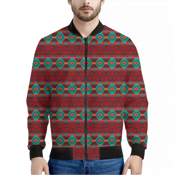 Native Southwestern Pattern Print Bomber Jacket
