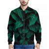 Natural Green Leaf Print Bomber Jacket