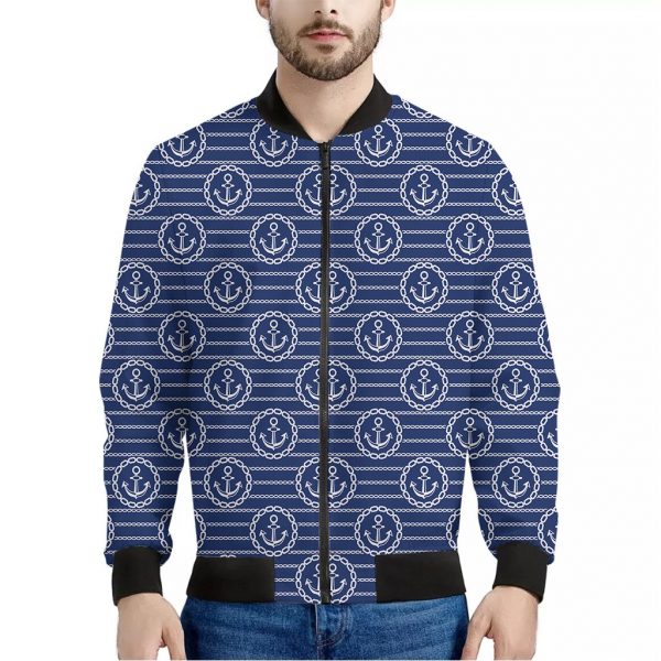 Nautical Anchor Pattern Print Bomber Jacket
