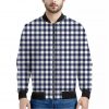 Navy And White Gingham Pattern Print Bomber Jacket
