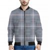 Navy And White Glen Plaid Print Bomber Jacket