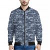 Navy Digital Camo Pattern Print Bomber Jacket