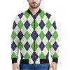 Navy Green And White Argyle Print Bomber Jacket