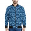 Navy Tiger Stripe Camo Pattern Print Bomber Jacket