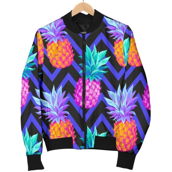 Neon EDM Zig Zag Pineapple Pattern Print Bomber Jacket