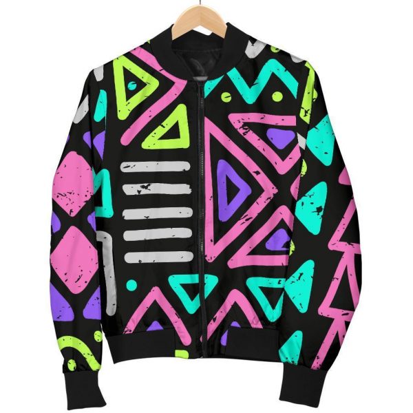 Neon Native Aztec Pattern Print Bomber Jacket