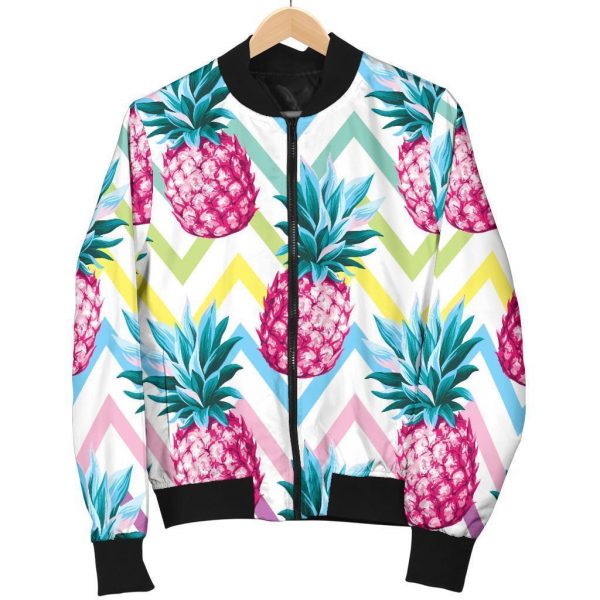 Neon Zig Zag Pineapple Pattern Print Bomber Jacket