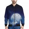 Night Sky Full Moon Print Bomber Jacket