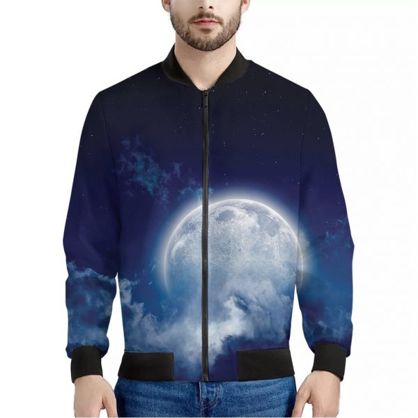 Night Sky Full Moon Print Bomber Jacket
