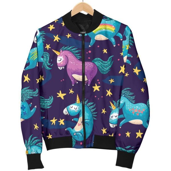 Night Star Unicorn Pattern Print Bomber Jacket