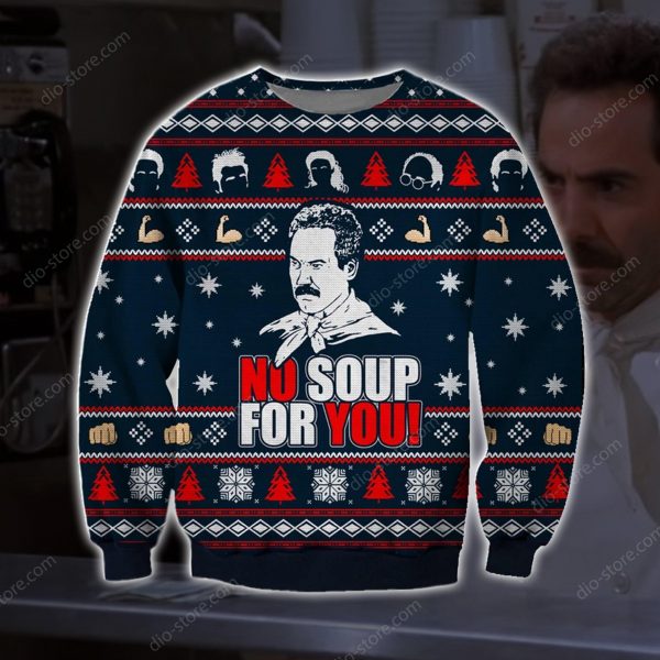 No Soup For You Knitting Pattern 3D Print Ugly Christmas Sweatshirt