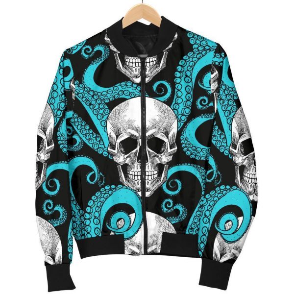 Octopus Tentacles Skull Pattern Print Bomber Jacket