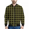 Olive Green Buffalo Check Pattern Print Bomber Jacket