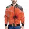 Orange Amaryllis Print Bomber Jacket