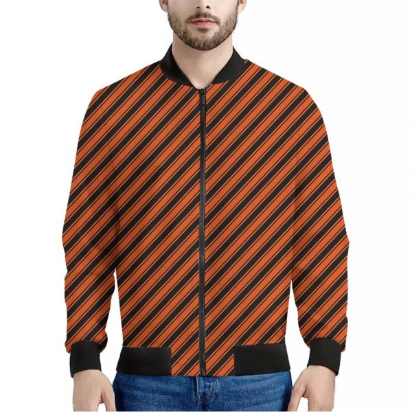 Orange And Black Halloween Pattern Print Bomber Jacket