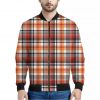 Orange And Black Madras Plaid Print Bomber Jacket