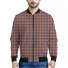 Orange And Blue Houndstooth Print Bomber Jacket