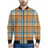Orange And Blue Madras Pattern Print Bomber Jacket