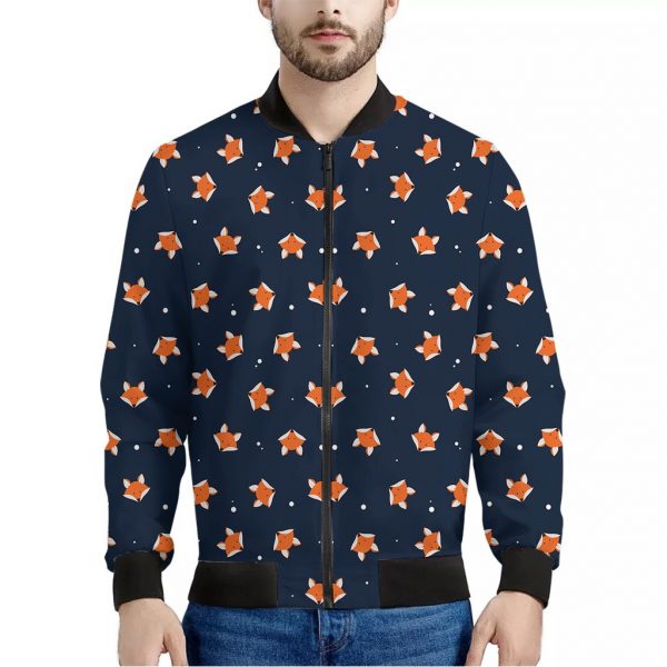 Orange Fox Pattern Print Bomber Jacket
