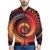 Orange Fractal Print Bomber Jacket