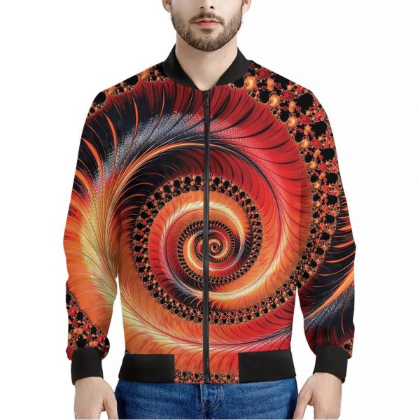 Orange Fractal Print Bomber Jacket