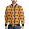 Orange Halloween Argyle Pattern Print Bomber Jacket