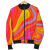Orange Psychedelic Liquid Trippy Print Bomber Jacket