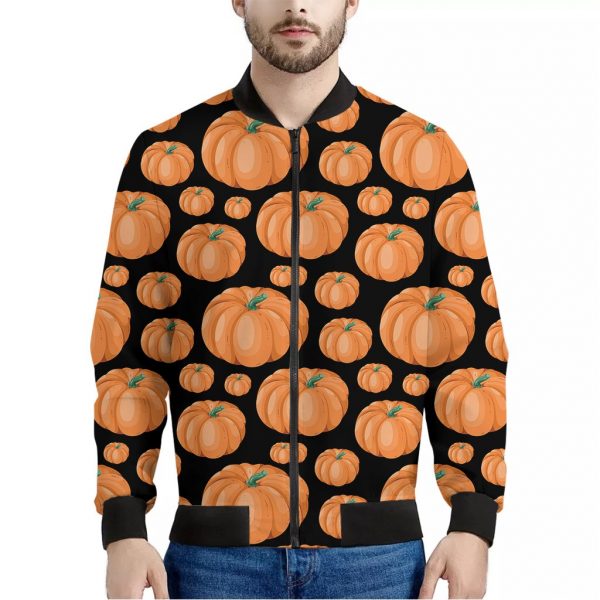 Orange Pumpkin Pattern Print Bomber Jacket