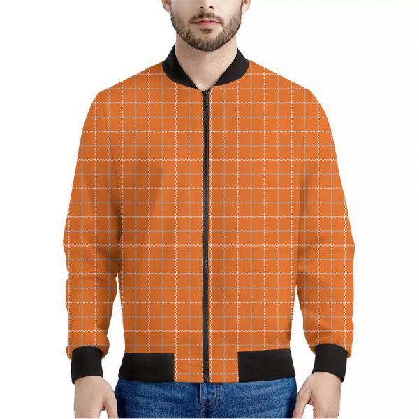 Orange Tattersall Pattern Print Bomber Jacket