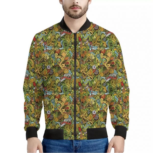 Outdoor Camping Pattern Print Bomber Jacket