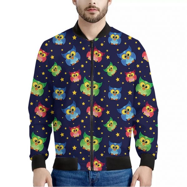 Owl And Star Pattern Print Bomber Jacket