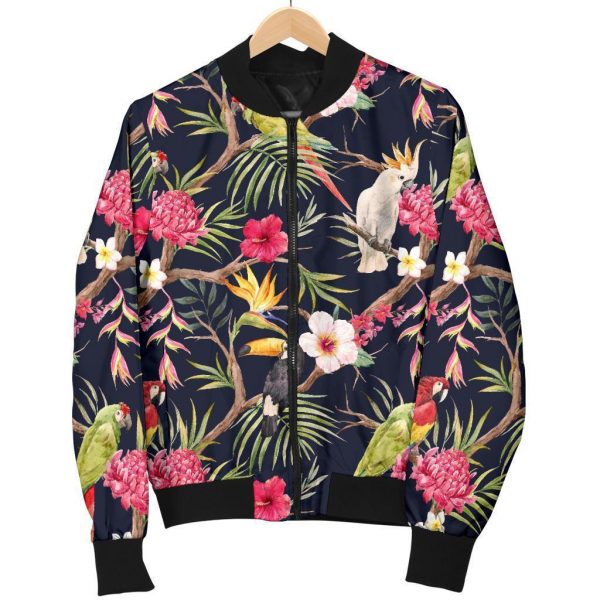 Parrot Toucan Tropical Pattern Print Bomber Jacket