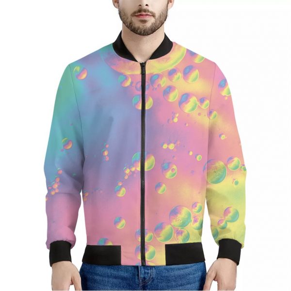 Pastel Acid Melt Print Bomber Jacket
