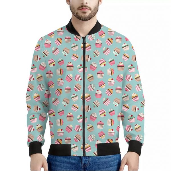 Pastel Cupcake Pattern Print Bomber Jacket