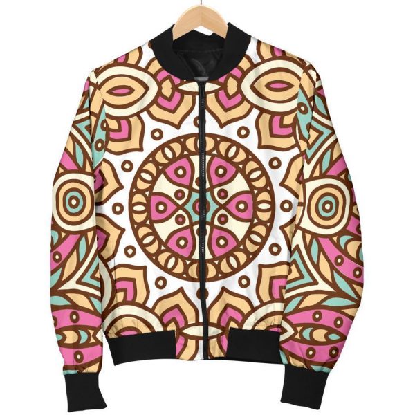 Pastel Ethnic Mandala Print Bomber Jacket