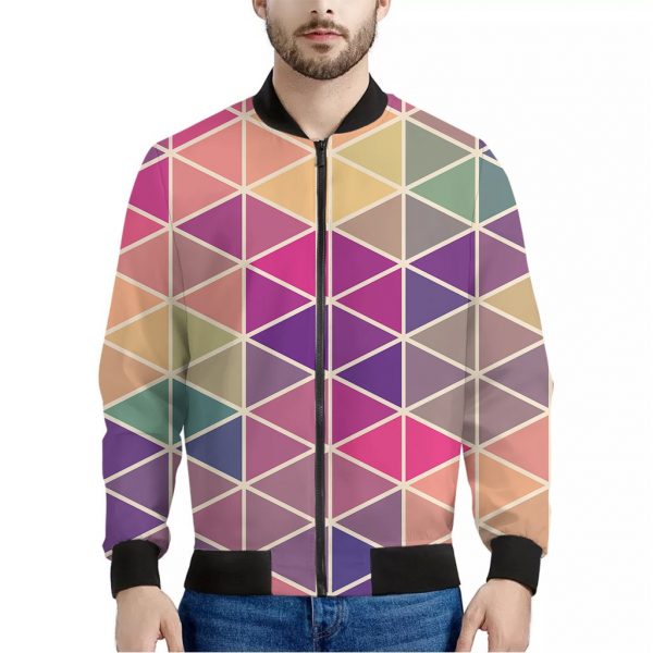 Pastel Geometric Shape Pattern Print Bomber Jacket