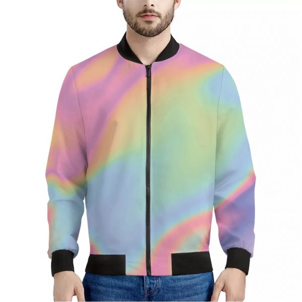 Pastel Holographic Print Bomber Jacket